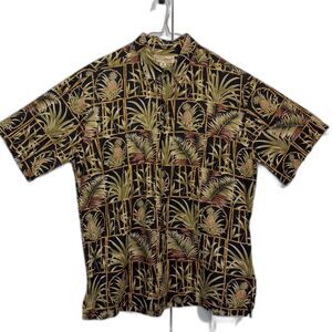 Tori Richard Hawaiian men’s black green tropical leaf print 100% cotton, size XL